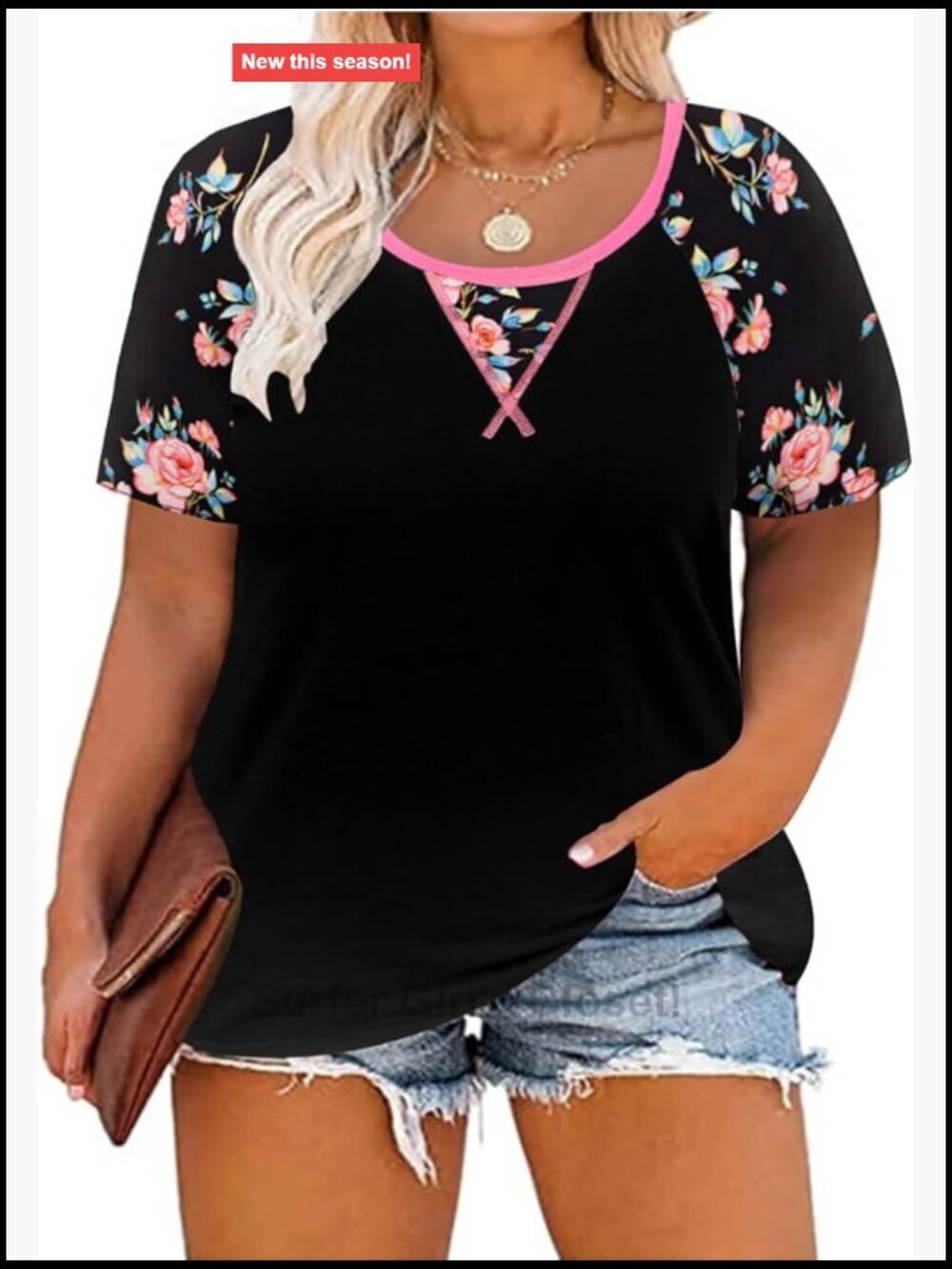 Plus Size Short Sleeve Raglan Tunic Casual Colorblock Henley Shirt Oversized